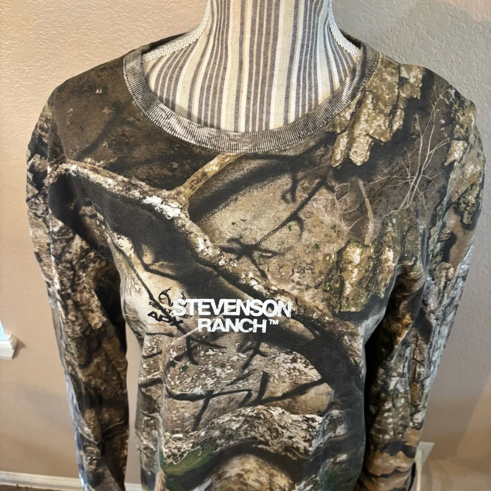 NEW Stevenson Ranch Tee Med Camo Long Slv Brown/Green Unisex Realtree APX Cotton - Picture 2 of 16